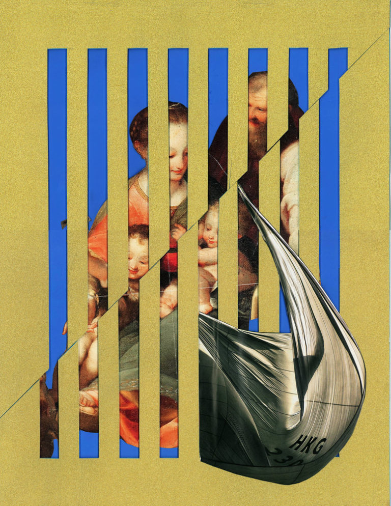 FAF Golden Cages Family 2016 paper collage glitter cm 51x39
