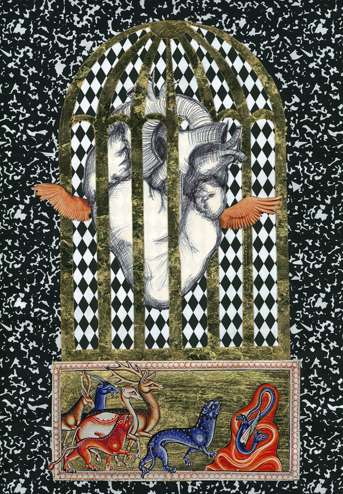 FAF_Golden Cages_Il cuore e uno zingaro e va..._2015_paper coallege, handmade drawn, gold leaf_cm 43x31
